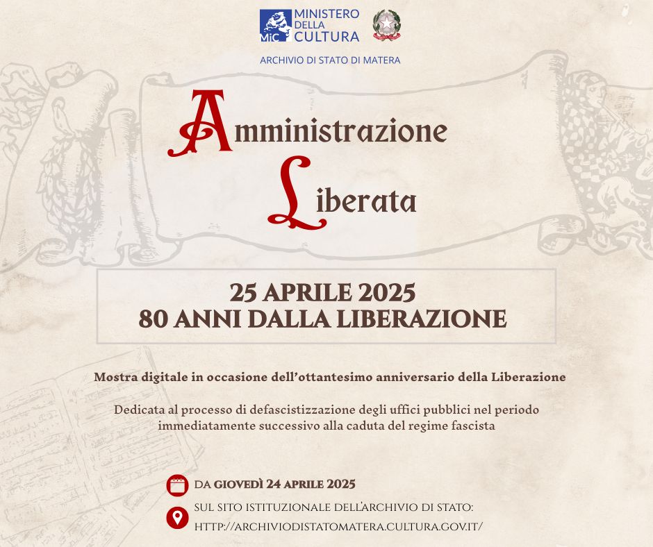 Amministrazione Liberata:  una mostra digitale dell’Archivio di Stato di Matera per gli 80 anni dalla Liberazione